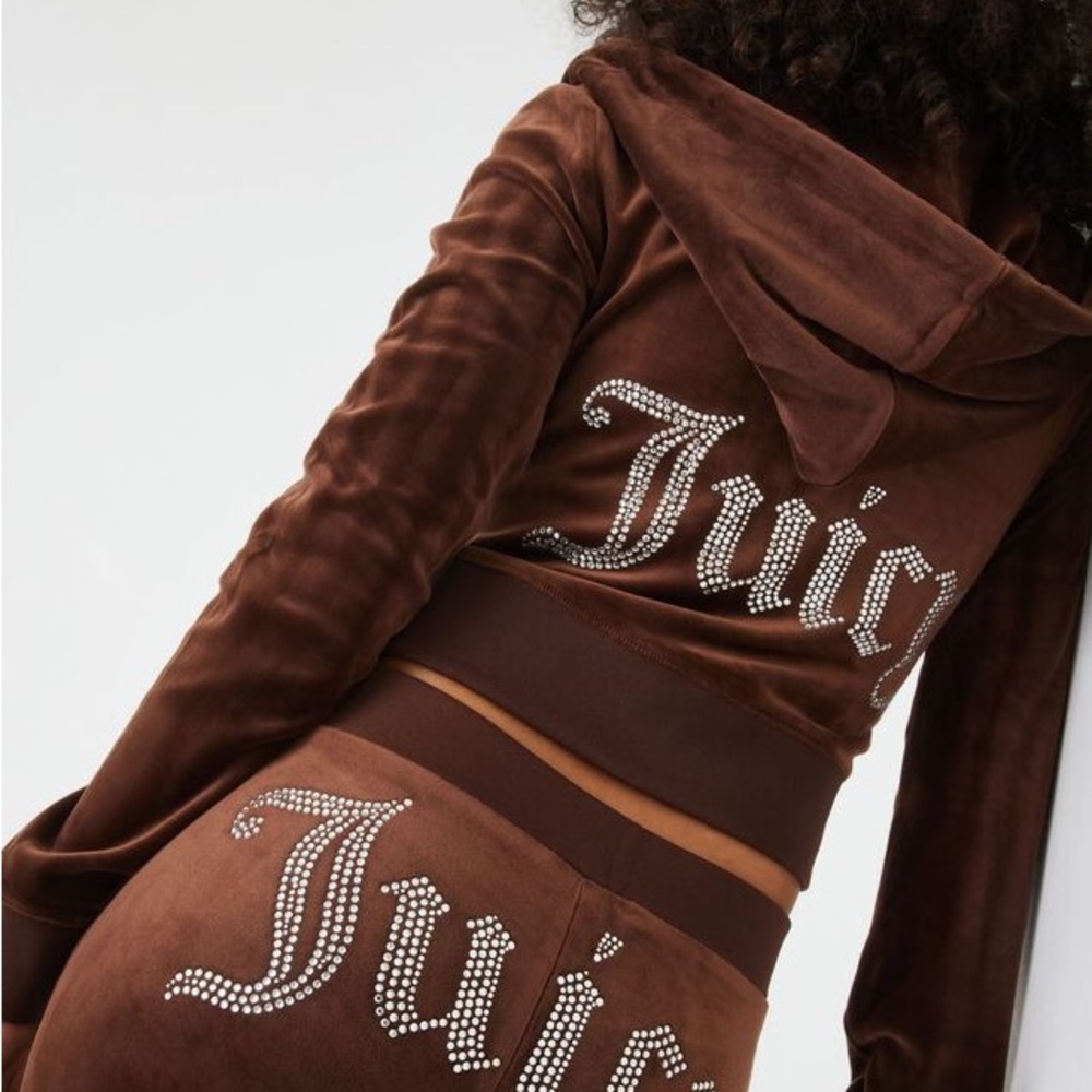 Juicy Couture Brown Velour Y2K Track Suit Zip Up Jacket w/ sparkly gold / silver